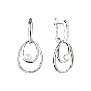 Cercei argint lungi cu perle naturale albe si cristale cu tortita DiAmanti SK20202EL_W-G (Argint 925‰ 5,1 g.)